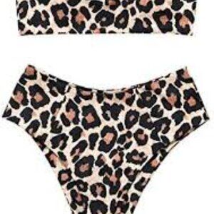 OMKAGI Women Bandeau Bikini in Apricot Leopard - Size M